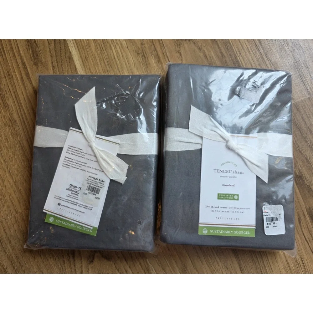 Set/2 Pottery Barn Tencel Standard Shams Flagstone Sustainable Pillowcases